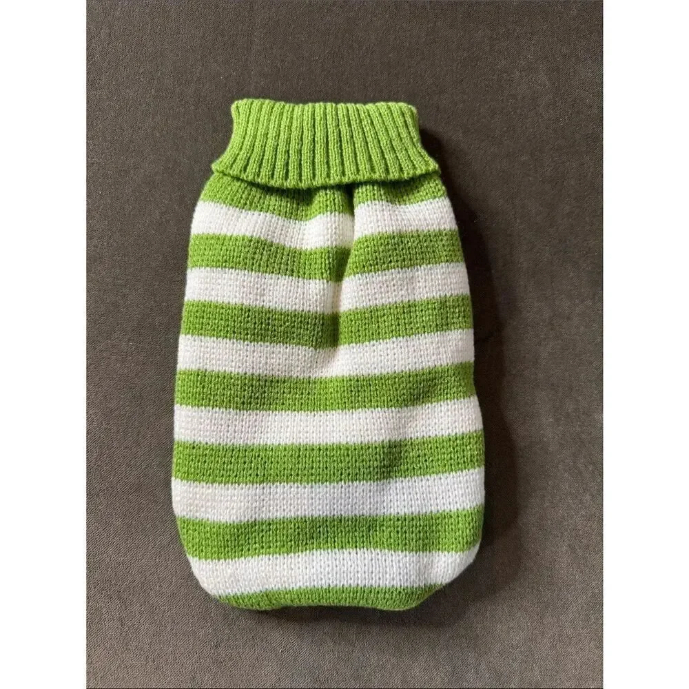 Green and White Striped Knit Pet Dog Cat Sweater Ribbed Turtle Neck Size M NEW